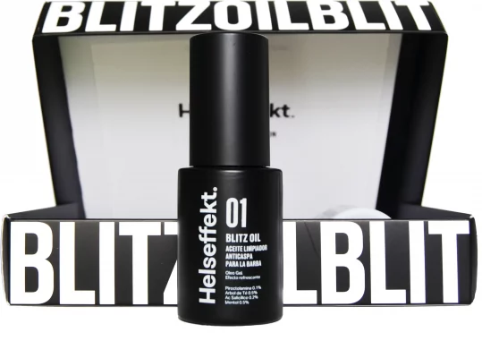 Blitz oil parte del pack Helseffekt Blitz. La solución total para eliminar la caspa de tu barba