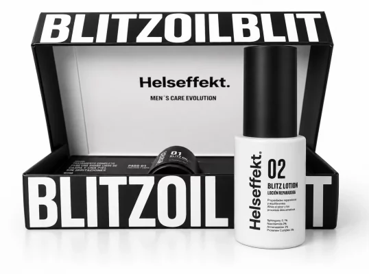 Blitz Lotion parte del pack Helseffekt Blitz. La solución total para eliminar la caspa de tu barba