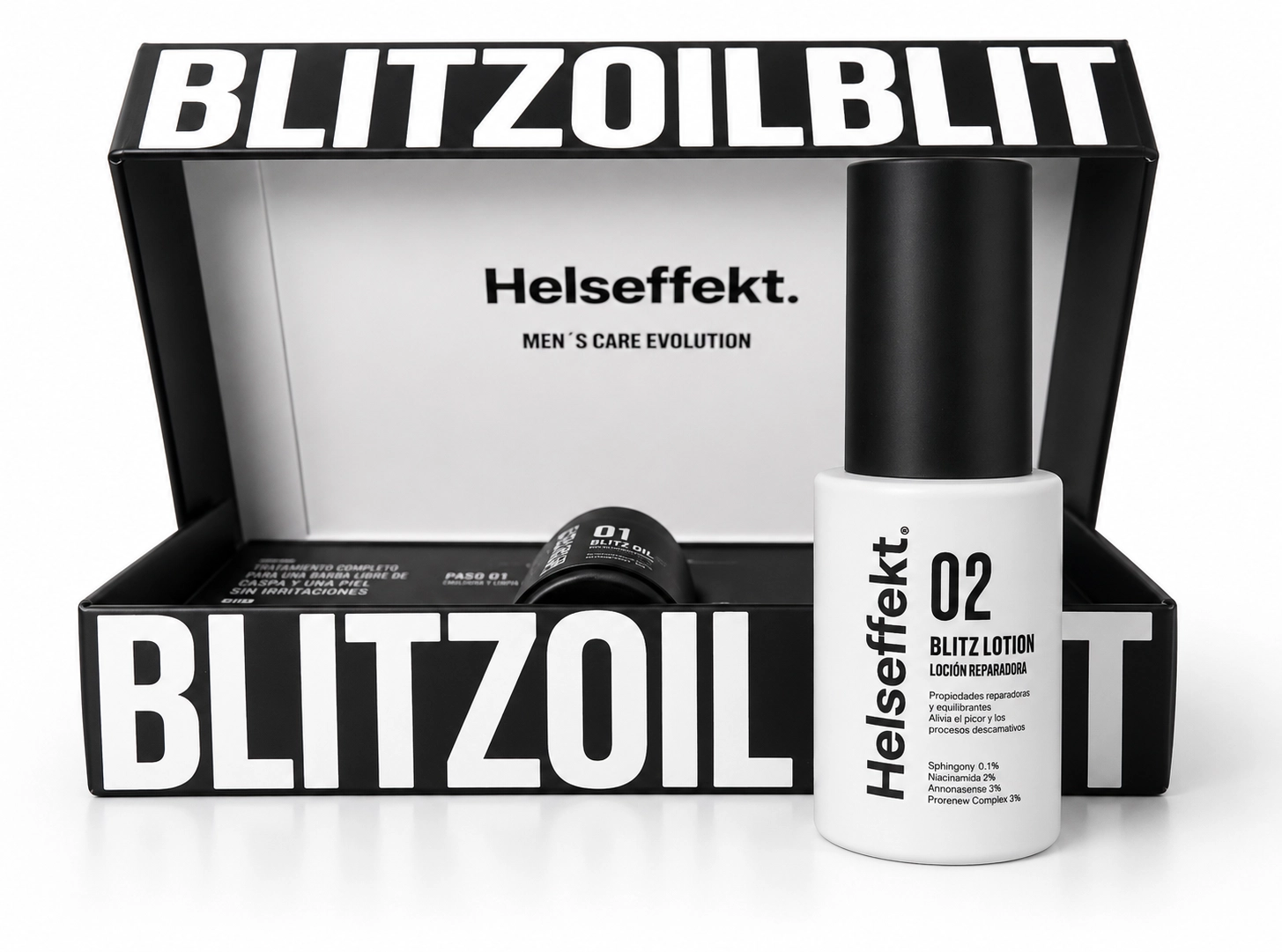 Blitz Lotion parte del pack Helseffekt Blitz. La solución total para eliminar la caspa de tu barba